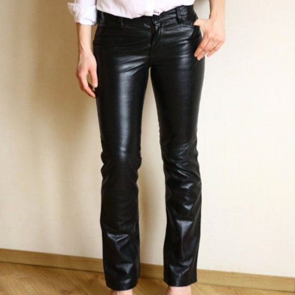 womens black leather bootcut pants